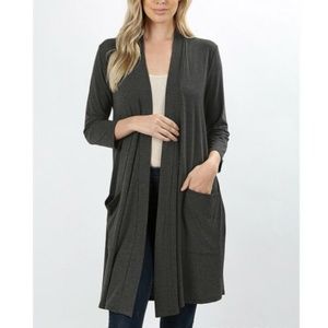 Zenana Premium Cardigan 3/4 Sleeve Slouchy Pocket